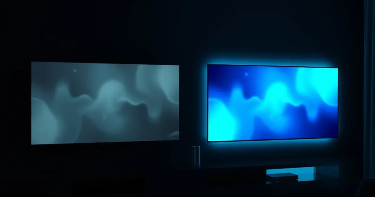 Zwei Bildschirme nebeneinander stellen klassisches Kabelfernsehen und modernes IPTV gegenüber